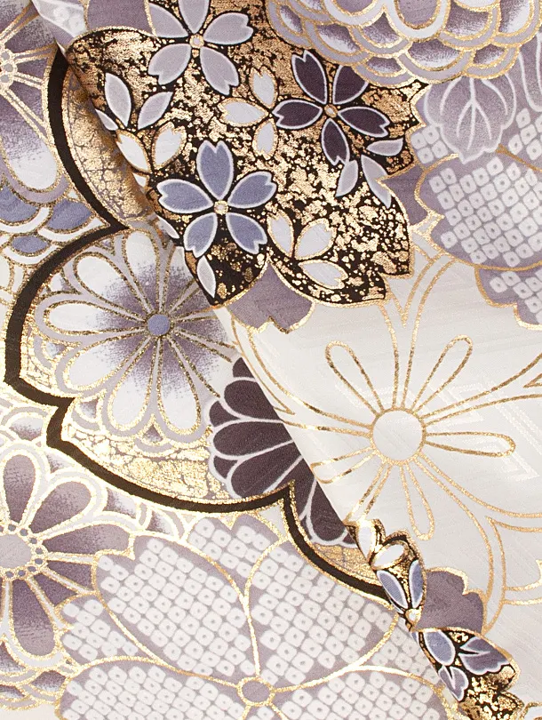 卒業式袴 D0076 白 菊と桜×グレージュ