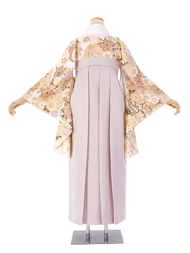 卒業式袴 D0077 白  牡丹×グレージュ