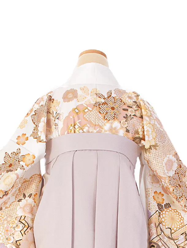 卒業式袴 D0077 白  牡丹×グレージュ