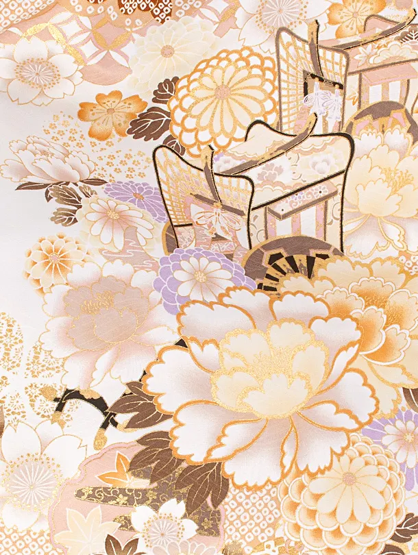 卒業式袴 D0077 白  牡丹×グレージュ