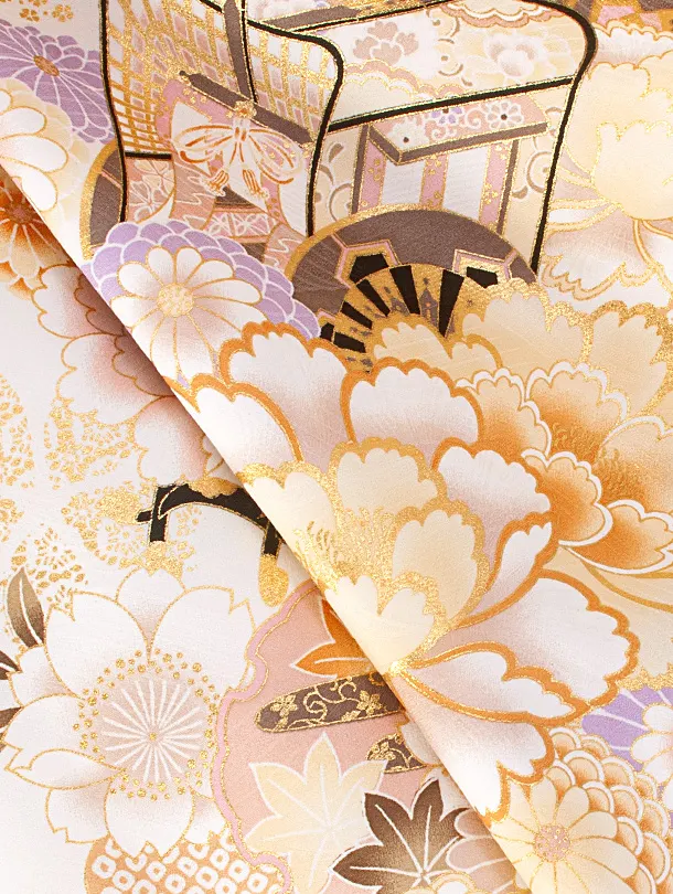 卒業式袴 D0077 白  牡丹×グレージュ