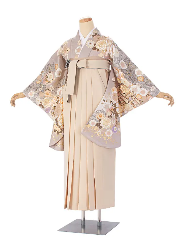 卒業式袴 D0078 ベージュ 牡丹×クリーム