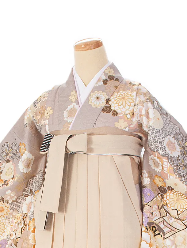 卒業式袴 D0078 ベージュ 牡丹×クリーム
