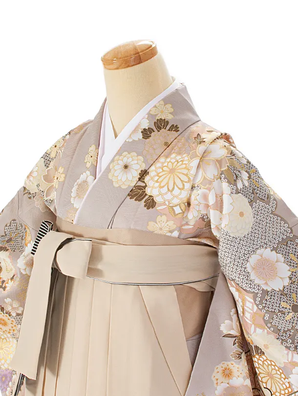 卒業式袴 D0078 ベージュ 牡丹×クリーム