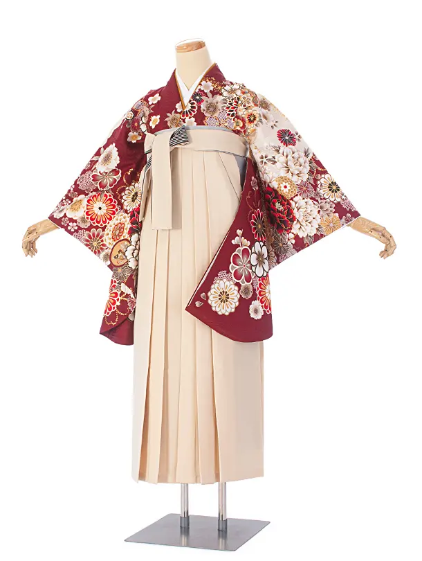 卒業式袴 D0079 ボルドー 四季花×クリーム