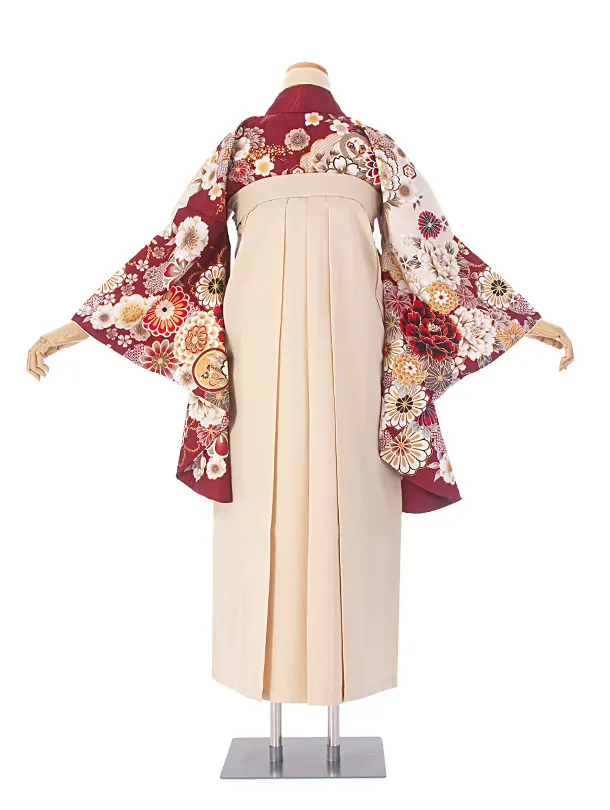 卒業式袴 D0079 ボルドー 四季花×クリーム