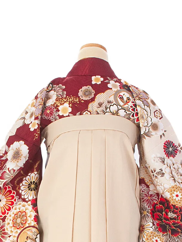 卒業式袴 D0079 ボルドー 四季花×クリーム