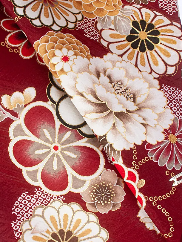 卒業式袴 D0079 ボルドー 四季花×クリーム