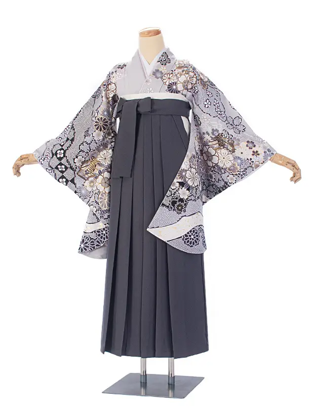 卒業式袴 D0080 グレー 桜 疋田×アッシュグレー