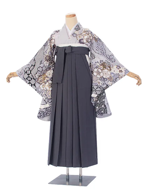 卒業式袴 D0080 グレー 桜 疋田×アッシュグレー