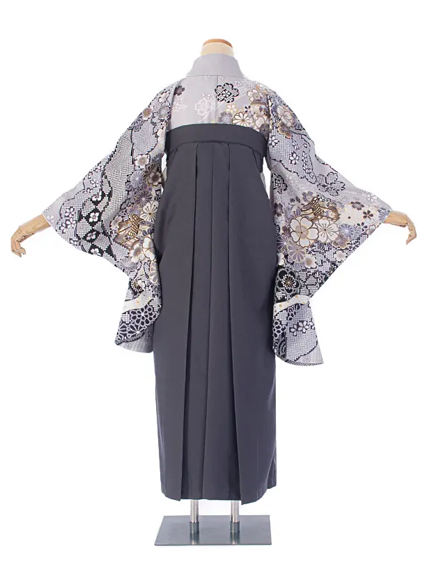 卒業式袴 D0080 グレー 桜 疋田×アッシュグレー