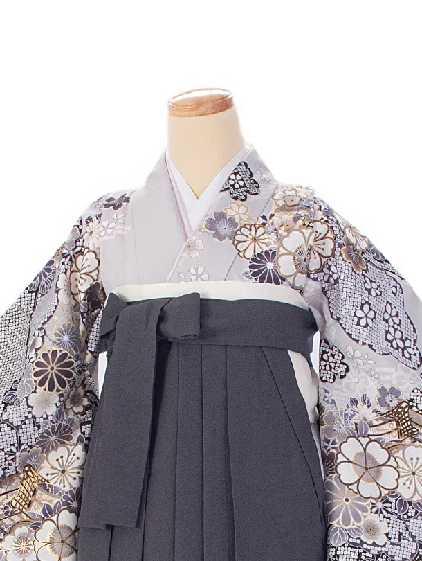 卒業式袴 D0080 グレー 桜 疋田×アッシュグレー