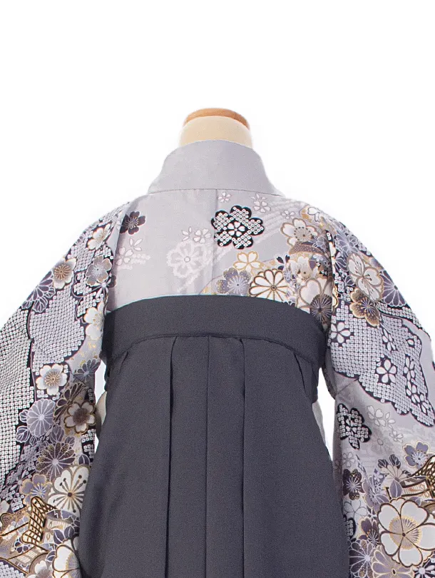 卒業式袴 D0080 グレー 桜 疋田×アッシュグレー
