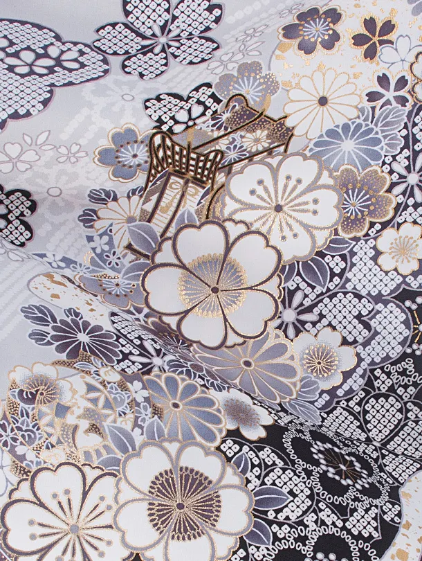 卒業式袴 D0080 グレー 桜 疋田×アッシュグレー