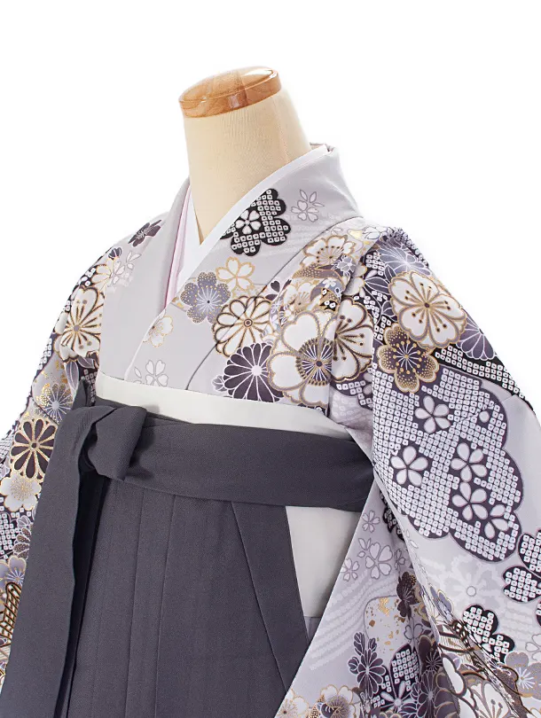 卒業式袴 D0080 グレー 桜 疋田×アッシュグレー