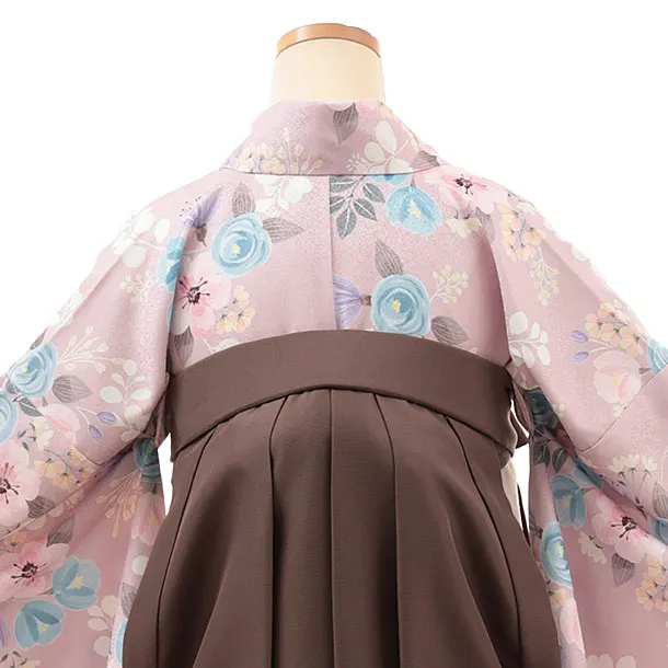 卒業式袴 L003 ピンク系着物×ブラウン系袴