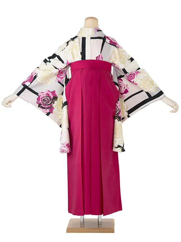 卒業式袴 DR87 薔薇 薄ピンク系着物×夢千代小花 濃ピンク袴
