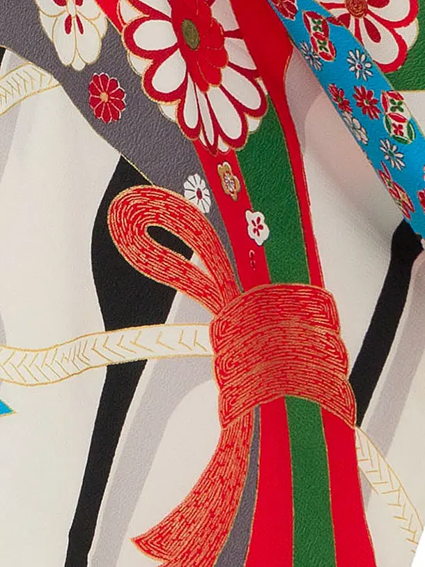 卒業式袴 DR184 のし 白系着物×紐裏ストライプ 紺袴