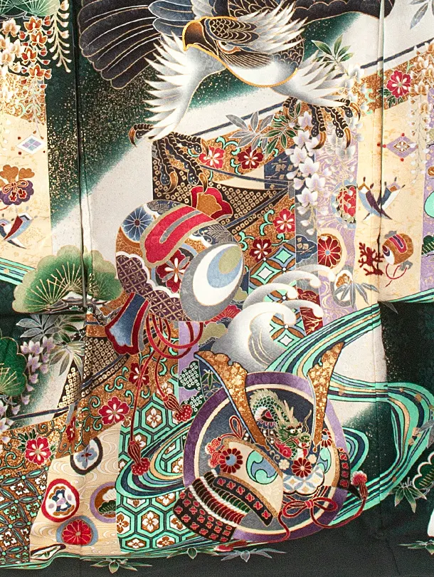 男児産着 お宮参り0008  鷹濃緑 刺繍