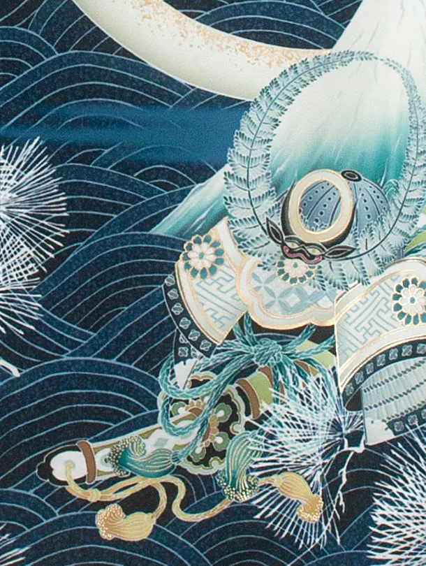 男児産着 お宮参りD0059 華徒然 紺 鷹と兜 青海波