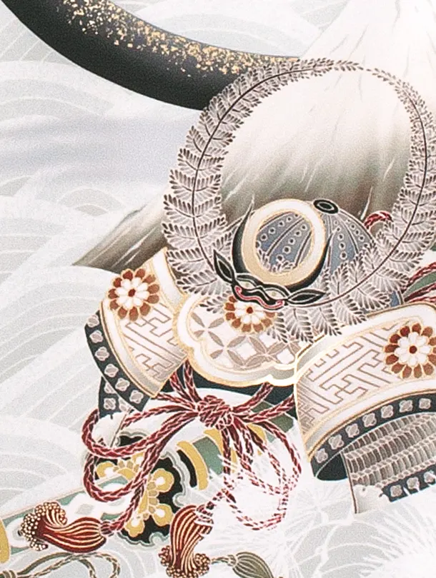 男児産着 お宮参りD0060 華徒然 薄グレー 鷹と兜 青海波