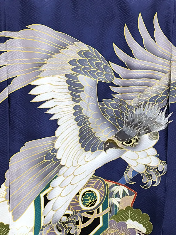 【正絹】男児産着お宮参り D0062 紺　 鷹