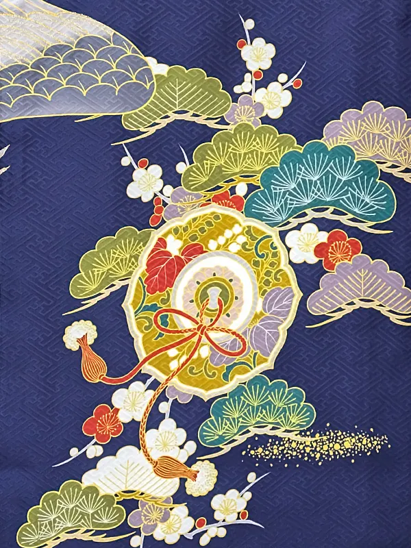 【正絹】男児産着お宮参り D0062 紺　 鷹