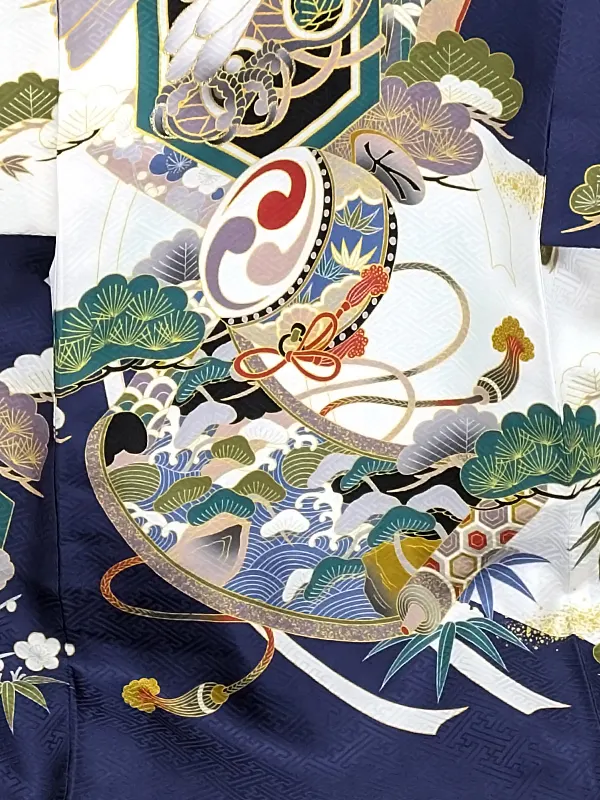 【正絹】男児産着お宮参り D0062 紺　 鷹