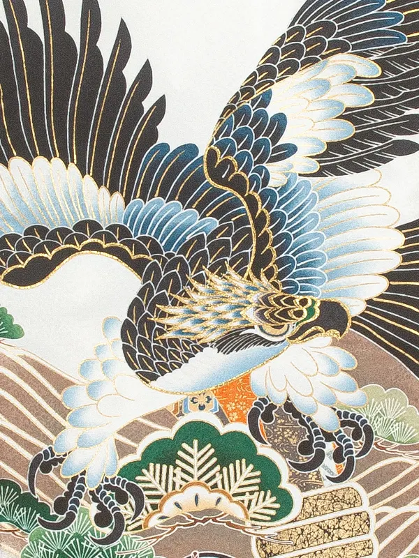 男児産着 お宮参りD0068 単衣 白黒疋田 鷹