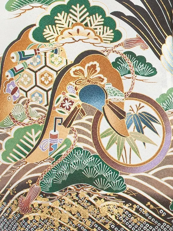 男児産着 お宮参りD0068 単衣 白黒疋田 鷹