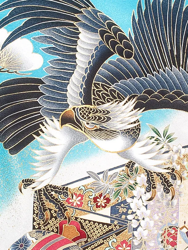 男児産着 お宮参りD0069 単衣  鷹 流水