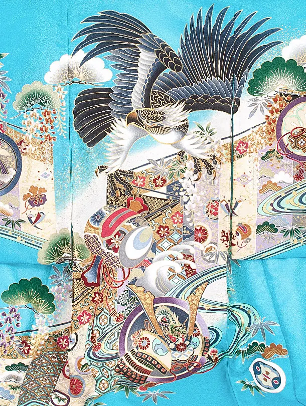 男児産着 お宮参りD0069 単衣  鷹 流水