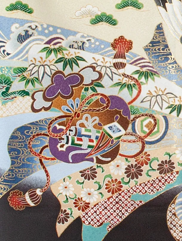 男児産着 お宮参りD0074 単衣 黒 鷹小槌兜 刺繍