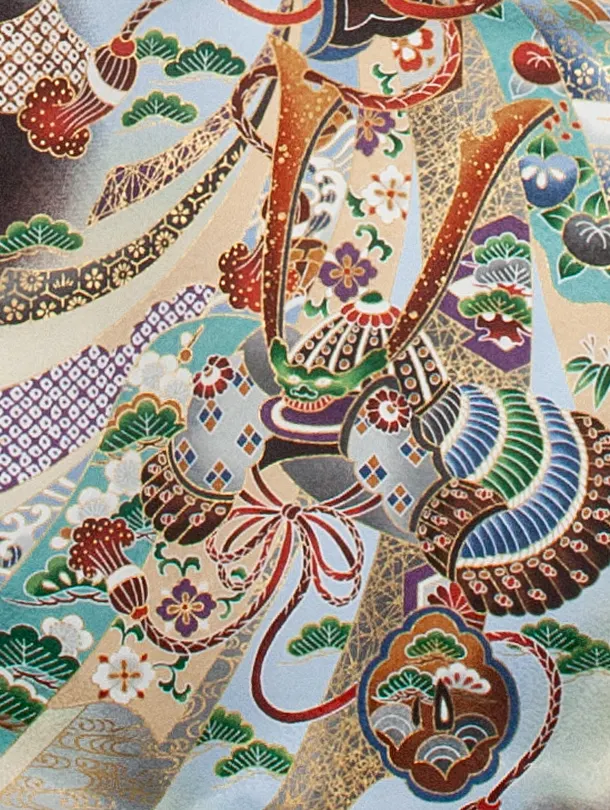 男児産着 お宮参りD0074 単衣 黒 鷹小槌兜 刺繍