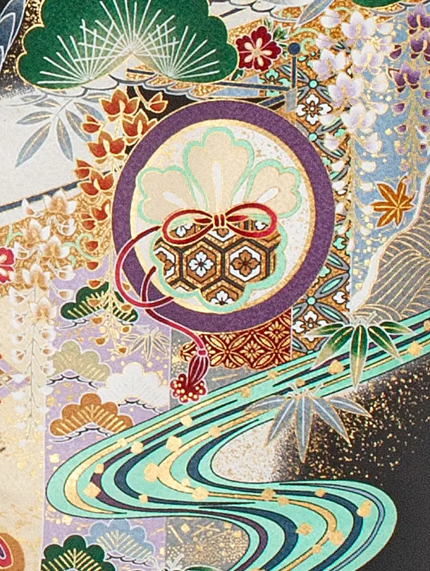 男児産着 お宮参りD0075 単衣 黒 鷹小槌兜 流水 刺繍