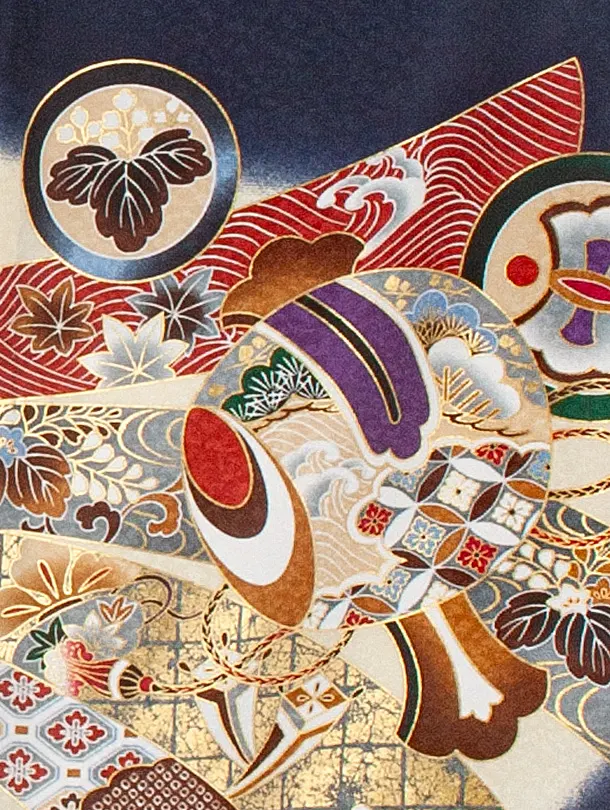 男児産着 お宮参りD0076 単衣 濃紺 鷹 のし 刺繍