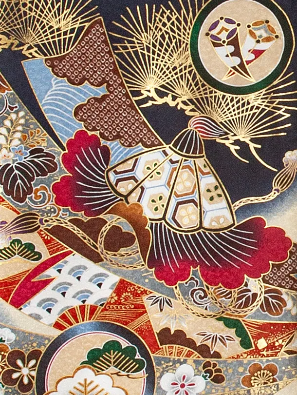 男児産着 お宮参りD0076 単衣 濃紺 鷹 のし 刺繍