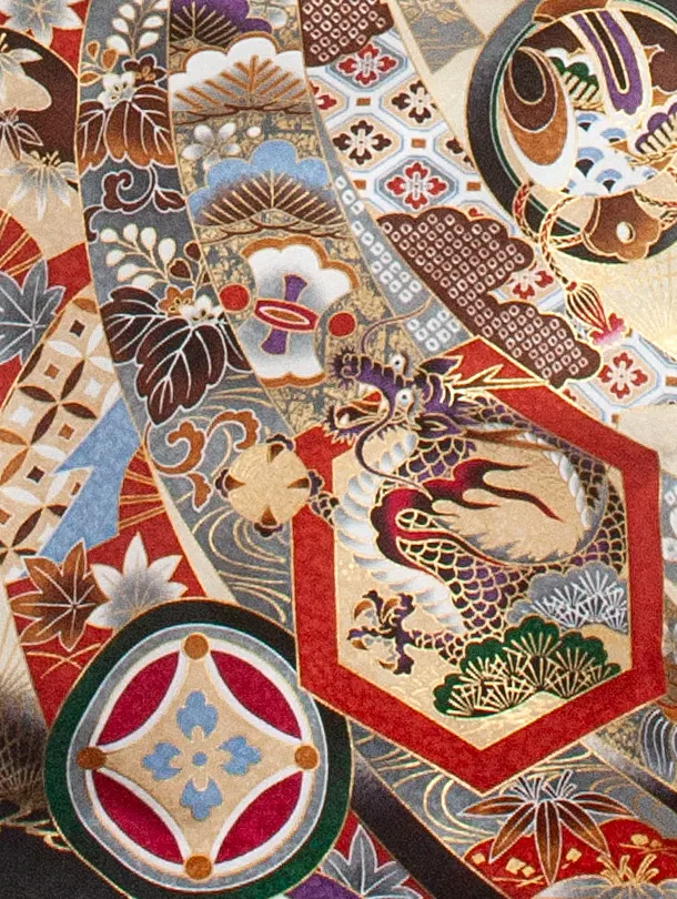 男児産着 お宮参りD0077 単衣 黒 鷹 のし 刺繍
