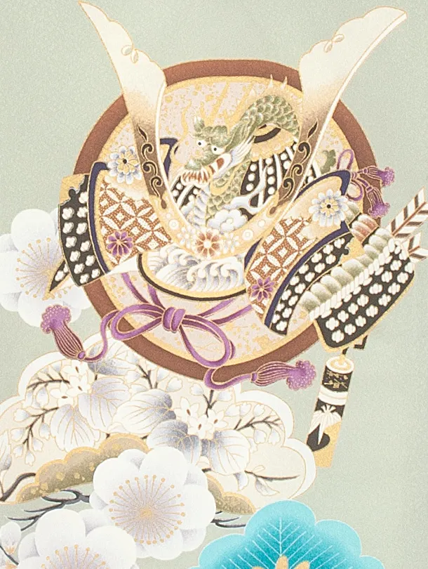 男児産着 お宮参りD0079 単衣 兜 白緑