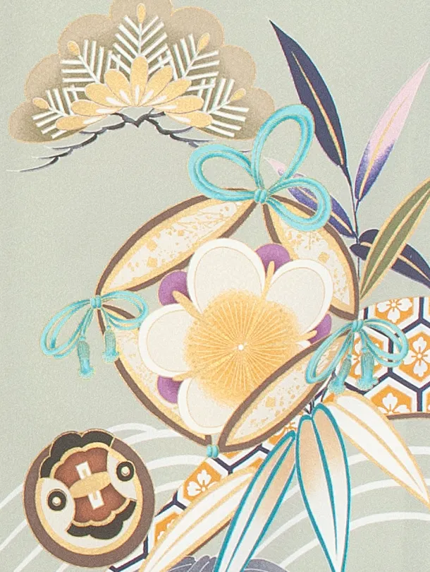 男児産着 お宮参りD0079 単衣 兜 白緑