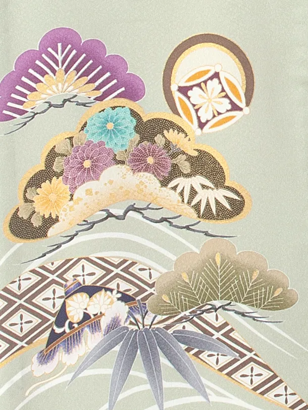 男児産着 お宮参りD0079 単衣 兜 白緑