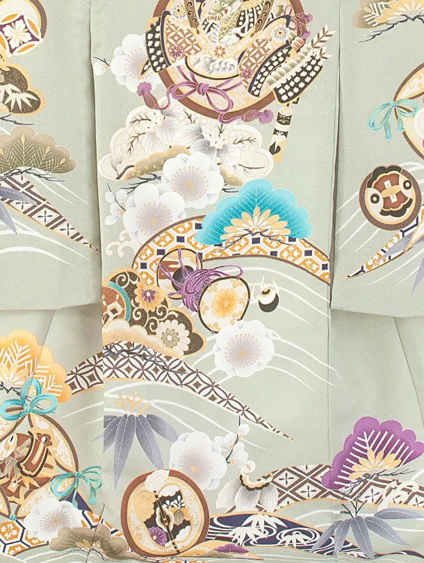 男児産着 お宮参りD0079 単衣 兜 白緑