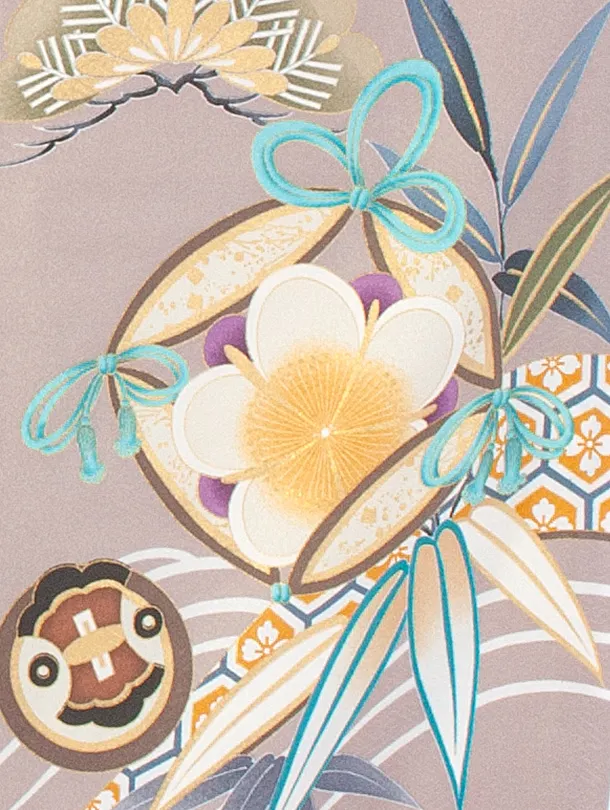 男児産着 お宮参りD0082 単衣 灰茶 鷹 松竹梅