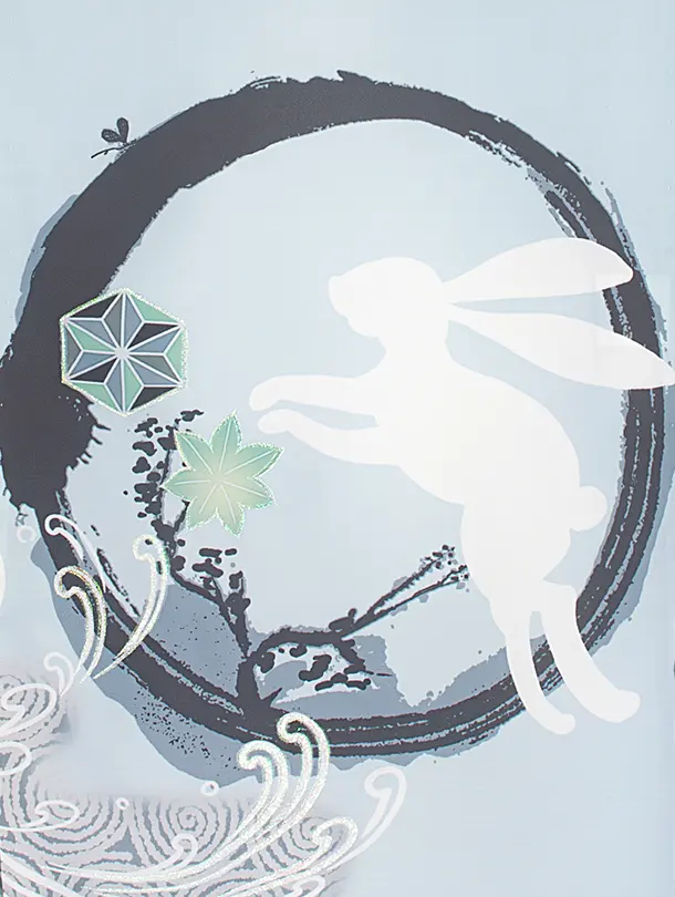 男児産着 お宮参りD0083 単衣 兎 水色系うさぎ