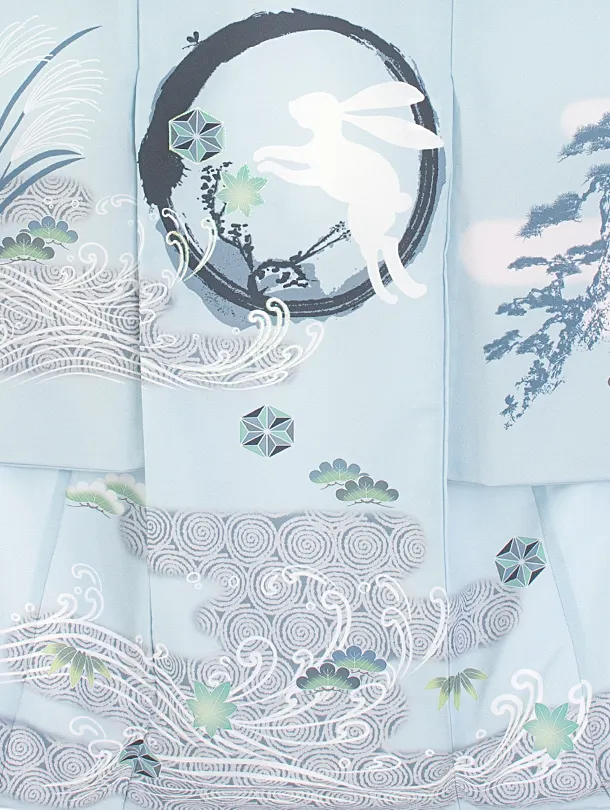 男児産着 お宮参りD0083 単衣 兎 水色系うさぎ