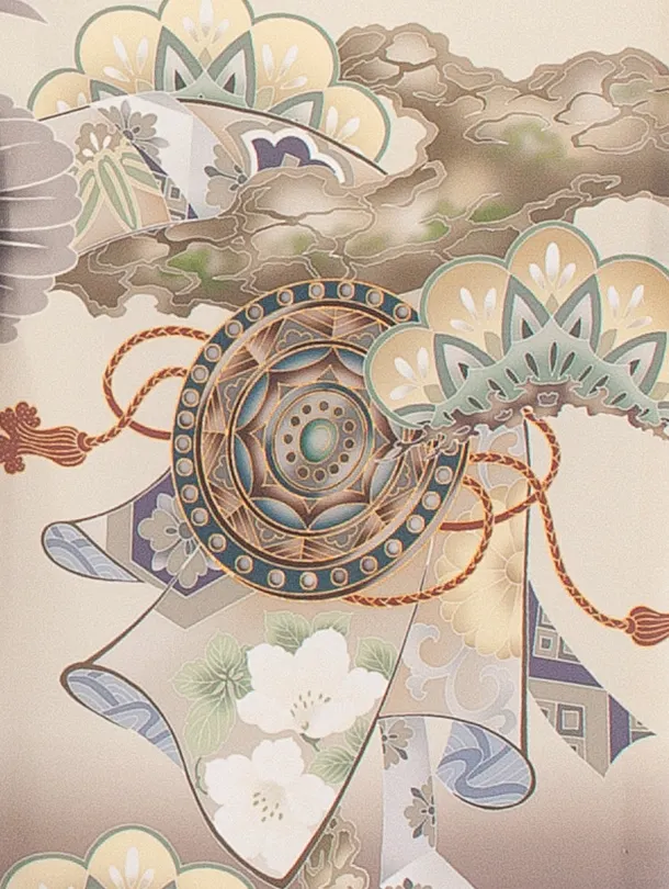 男児産着 お宮参りD0084 単衣 鷹 三種の神器 ベージュ