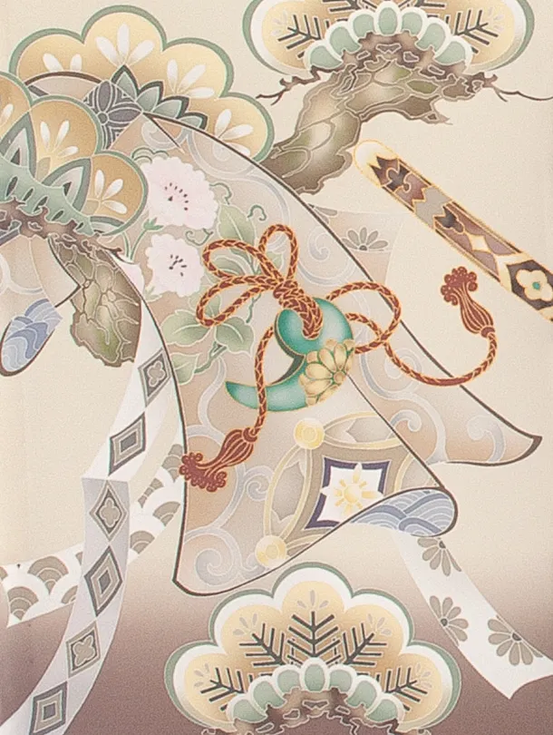 男児産着 お宮参りD0084 単衣 鷹 三種の神器 ベージュ