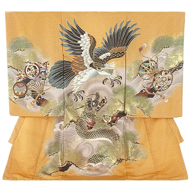 男児産着 お宮参りD0086 山吹 鷹と龍