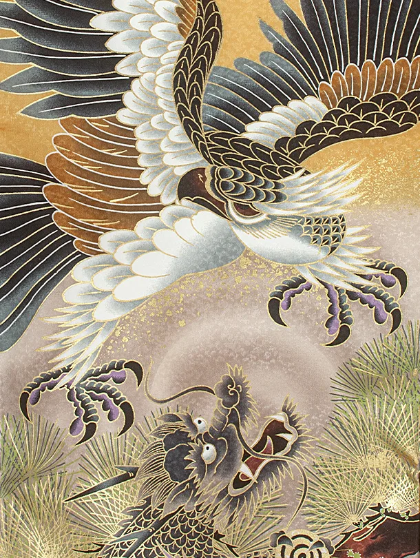 男児産着 お宮参りD0086 山吹 鷹と龍