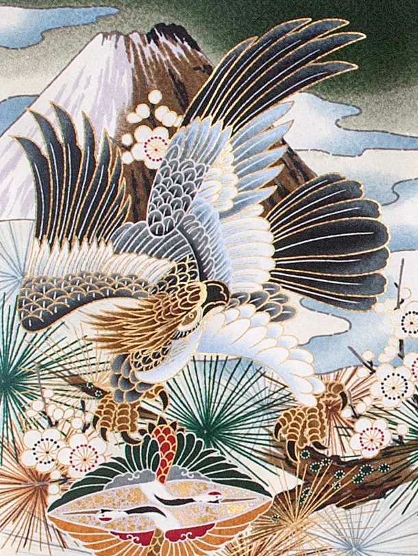 男児産着 お宮参りD0087 濃緑 鷹と虎 波